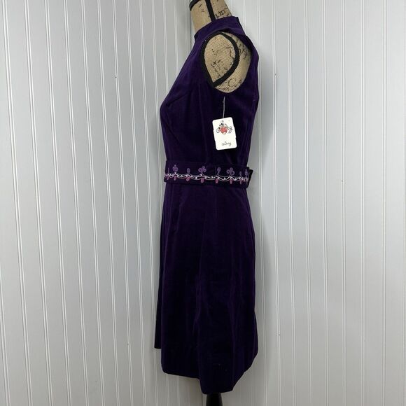 NOS 60s Lanz A Line Mini Dress Womens Sz 13 Purple High Neck Mod Cocktail Retro - Picture 3 of 16